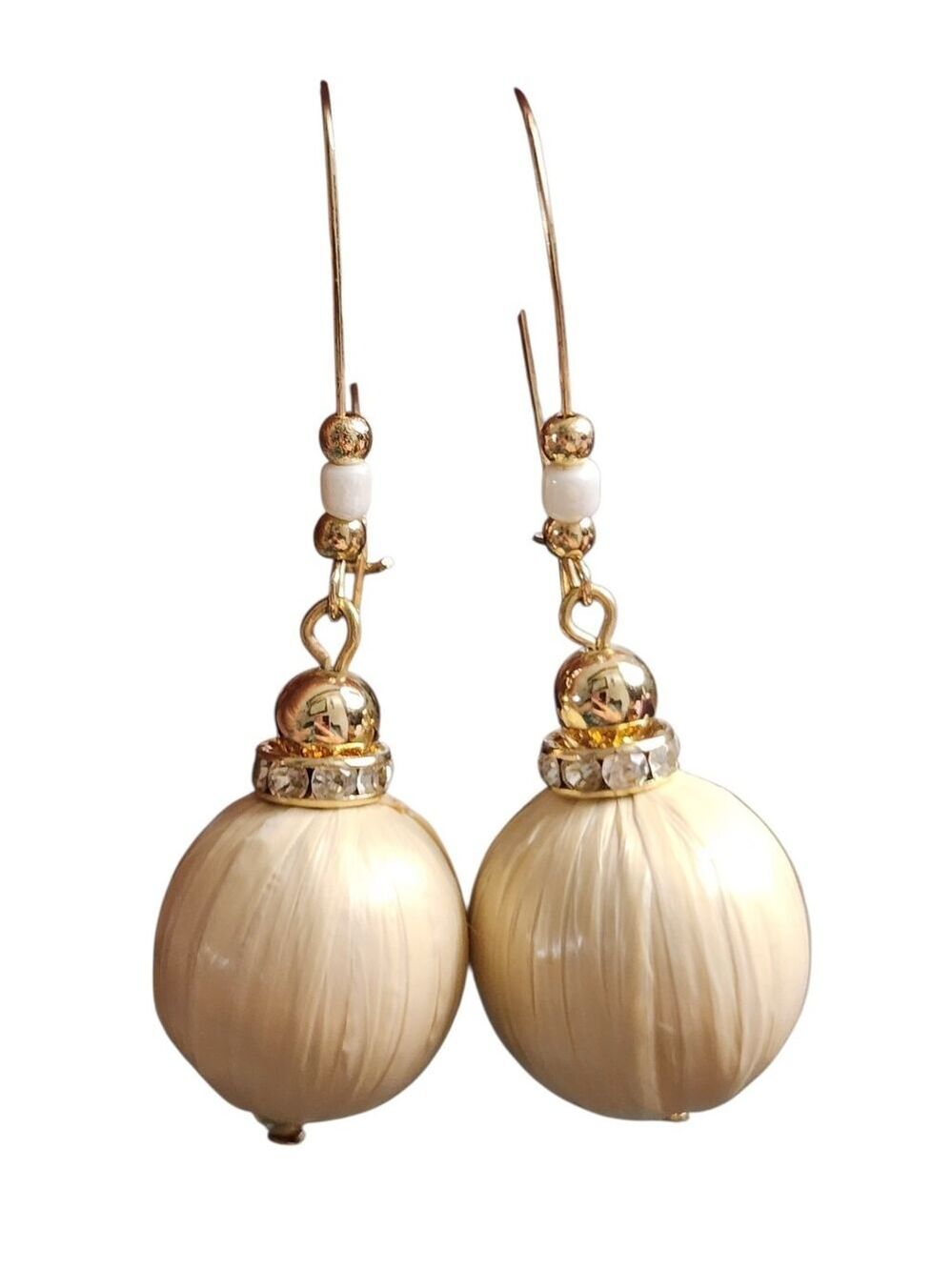 Goldtone and Cream Beaded Drop Earrings